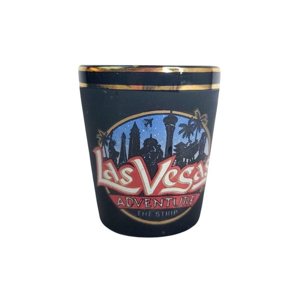 Black & Gold LAS VEGAS ADVENTURE Souvenir Glass Shot Glass